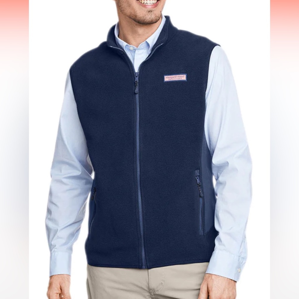 Vineyard Vines Men's Fleece Vest Full Zip Navy Blue
